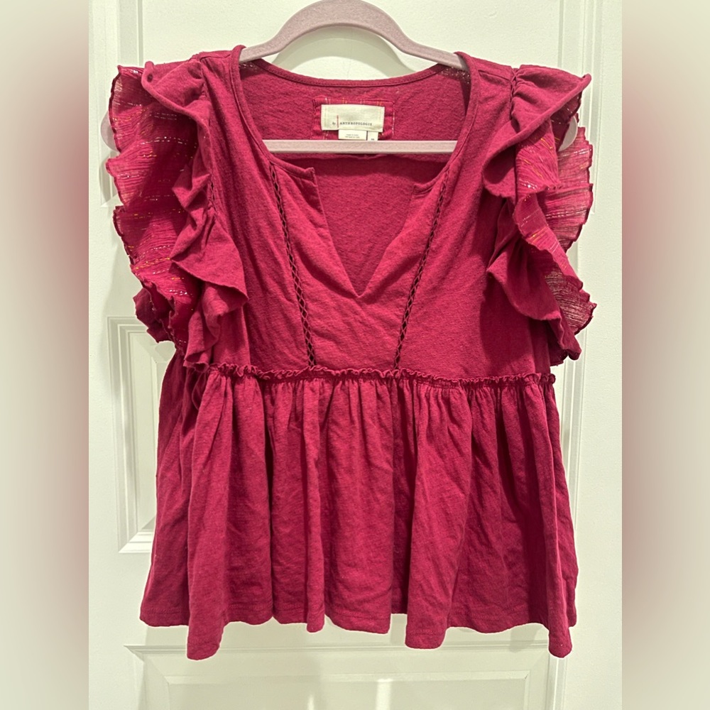 Anthropologie fuchsia ruffled cropped tank top sz xs
